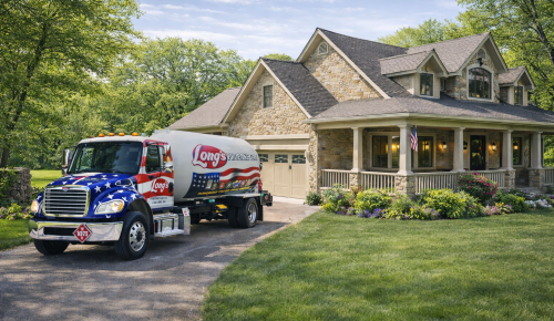 Patriotic truck at a country home